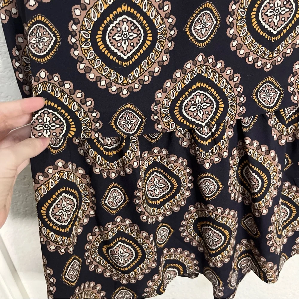 Loft Navy Blue Dress Geometric Medallion Long Sleeve Drop Waist Bohemian Sz S - Picture 9 of 14